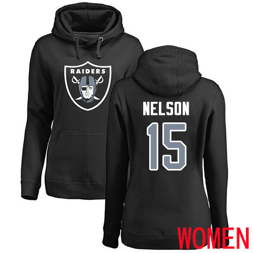 Oakland Raiders Black Women J  J  Nelson Name and Number Logo NFL Football #15 Pullover Hoodie Sweatshirts
